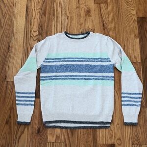 Cat & Jack Boys Crewneck Sweater Light Tan with Blue and Green Stripes Size M